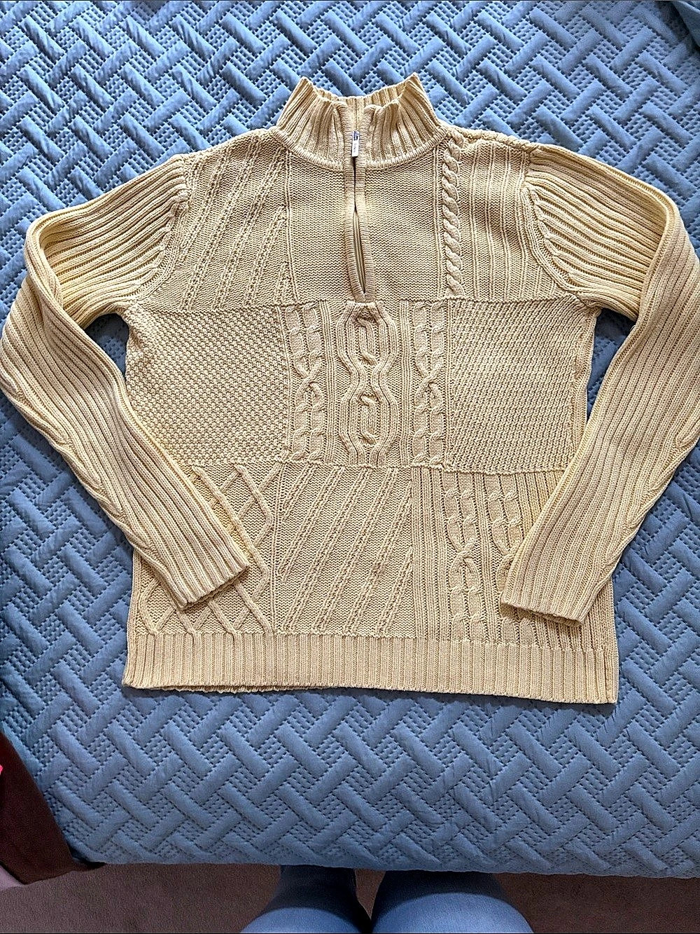Liz & Co. Cable Knit Quarter-Zip Sweater in Yellow Size Large Like New